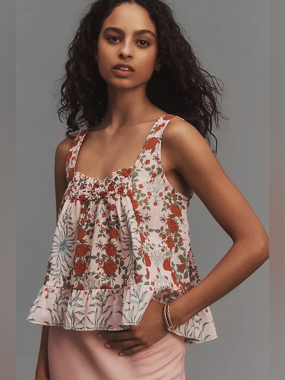 Anthropologie Maeve Swing Tank Top Cropped Pink Floral Small S